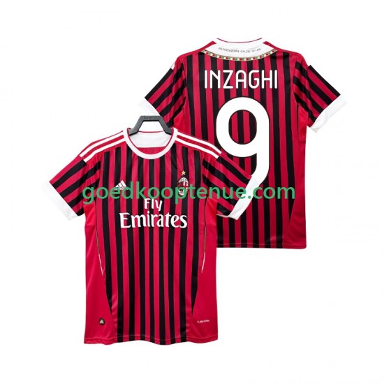 Thuis Retro Tenue van AC Milan INZAGHI 9 2012 Heren 2011 Korte Mouw