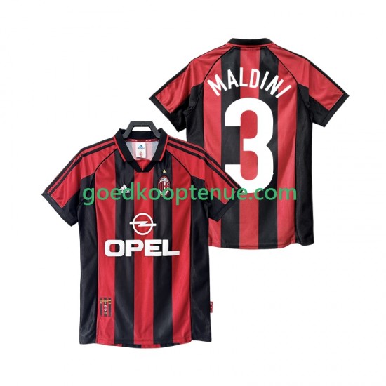 Thuis Retro Tenue van AC Milan MALDINI 3 Heren 1998 1999 Korte Mouw