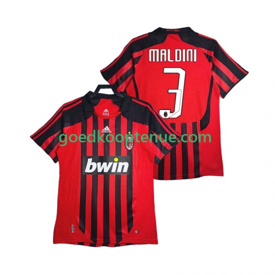 Thuis Retro Tenue van AC Milan MALDINI 3 2007 Heren 2008 Korte Mouw