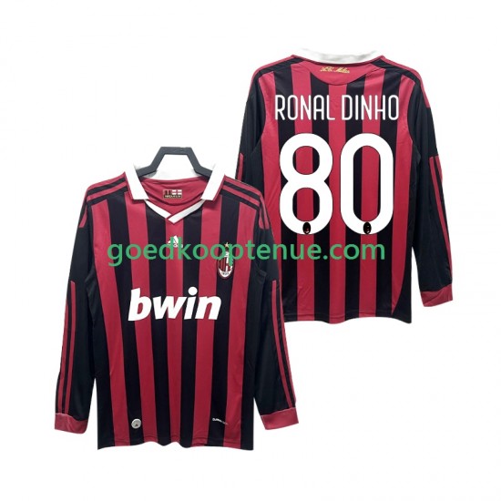 Thuis Retro Tenue van AC Milan RONALDINHO 80 2009 Heren 2010 Lange Mouw