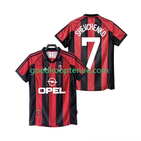Thuis Retro Tenue van AC Milan SHEVCHENKO 7 Heren 1998 1999 Korte Mouw