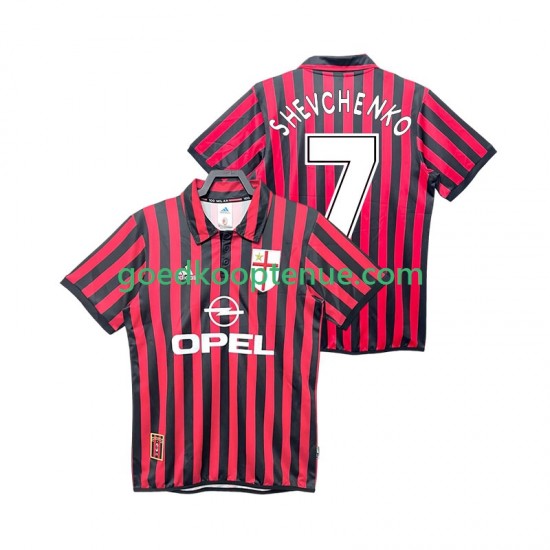 Thuis Retro Tenue van AC Milan SHEVCHENKO 7 2000 Heren 1999 Korte Mouw