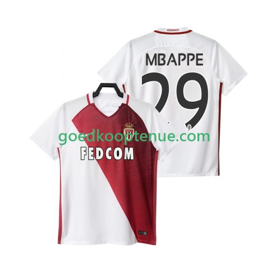Thuis Tenue van AS Monaco Mbappe 29 2016 2017 Heren Korte Mouw