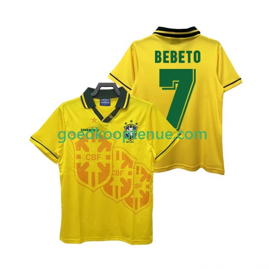 Thuis Retro Tenue van Brazilië BEBETO 7 Heren 1994 Korte Mouw