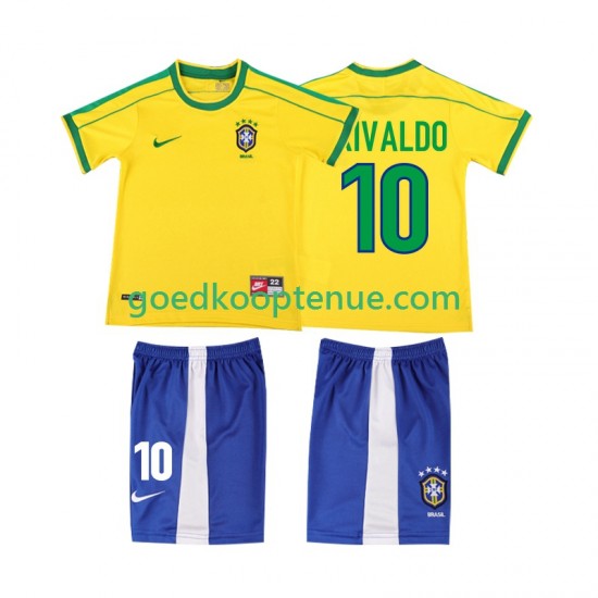 Thuis Retro Tenue van Brazilië RIVALDO 10 Kind 2-13 jaar 1998 Korte Mouw Thuis Retro Tenue van Brazilië RIVALDO 10 Kind 2-13 jaar 1998 Korte Mouw