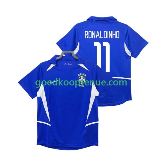 Uit Retro Tenue van Brazilië RONALDINHO 11 Heren 2002 Korte Mouw