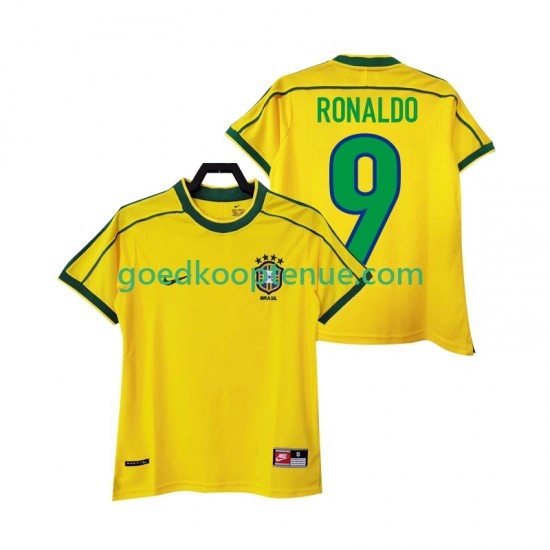 Thuis Retro Tenue van Brazilië RONALDO 9 Heren 1998 Korte Mouw