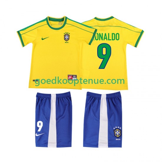 Thuis Retro Tenue van Brazilië Ronaldo 9 Kind 2-13 jaar 1998 Korte Mouw Thuis Retro Tenue van Brazilië Ronaldo 9 Kind 2-13 jaar 1998 Korte Mouw