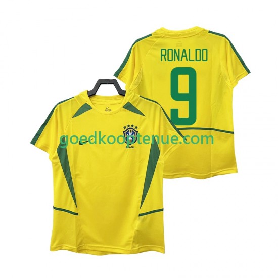 Thuis Retro Tenue van Brazilië Ronaldo 9 Heren 2002 Korte Mouw
