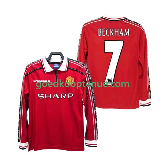 Thuis Retro Tenue van Manchester United BECKHAM 7 Heren 1998 1999 Lange Mouw