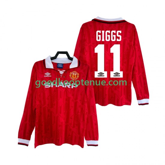 Thuis Retro Tenue van Manchester United GIGGS 11 1992 Heren 1994 Lange Mouw