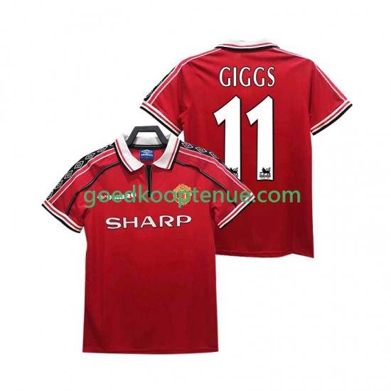 Thuis Retro Tenue van Manchester United GIGGS 11 Heren 1998 1999 Korte Mouw