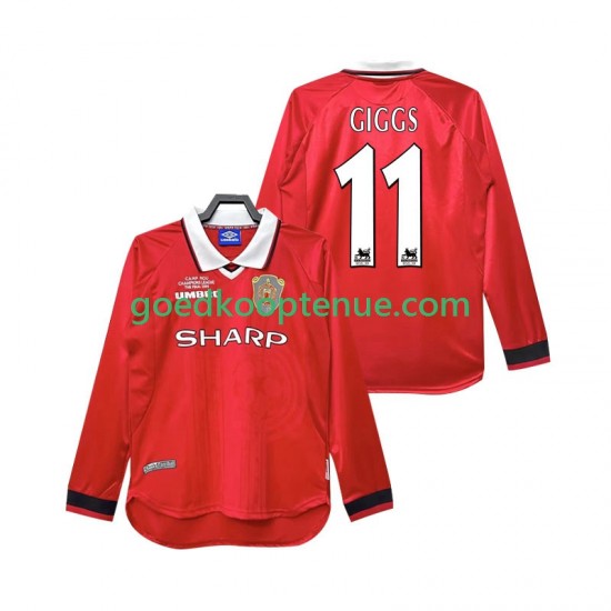 Thuis Retro Tenue van Manchester United Giggs 11 2000 Heren 1999 Lange Mouw