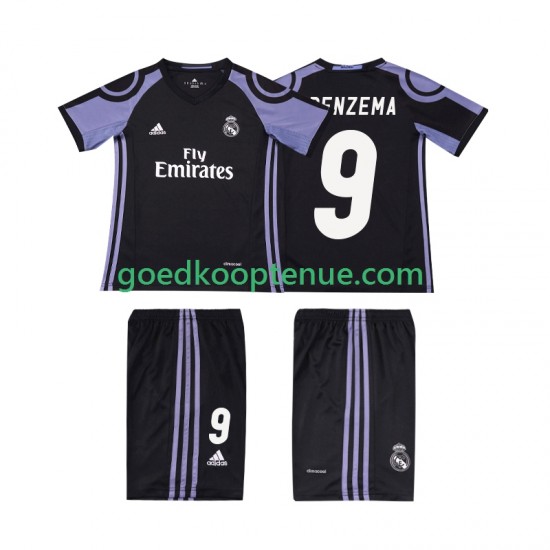 3de Retro Tenue van Real Madrid BENZEMA 9 2016 2017 Kind 2-13 jaar Korte Mouw