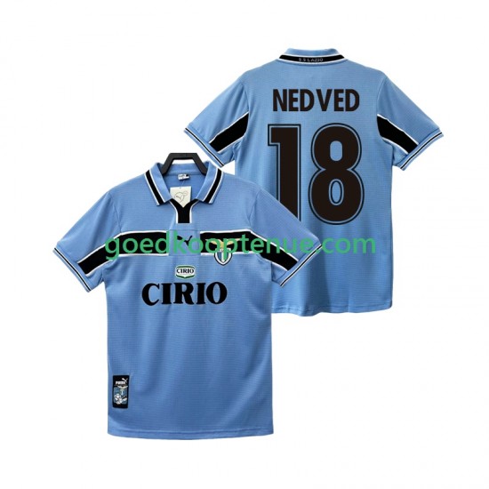 Thuis Retro Tenue van SS Lazio NEDVED 18 Heren 1998 1999 Korte Mouw