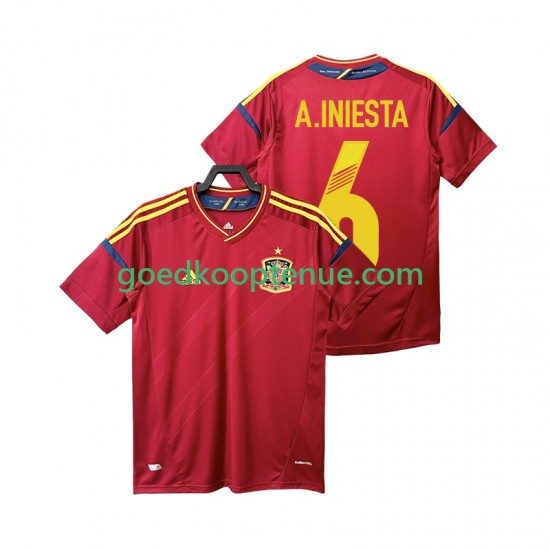Thuis Retro Tenue van Spanje Andres Iniesta 6 2012 Heren Korte Mouw