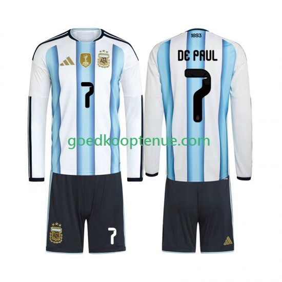 Thuis Tenue van Argentinië Rodrigo De Paul 7 Kind 2-13 jaar WK 2026 Lange Mouw