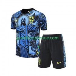 Thuis Brazilië JESUS Football Shirts Kind 2-13 jaar 2024-25 Korte Mouw Blauw