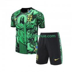 Thuis Brazilië JESUS Football Shirts Kind 2-13 jaar 2024-25 Korte Mouw Groente