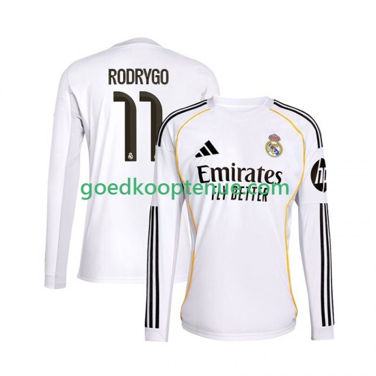 Thuis Tenue van Real Madrid Rodrygo 11 Heren 2025-26 Lange Mouw Thuis Tenue van Real Madrid Rodrygo 11 Heren 2025-26 Lange Mouw