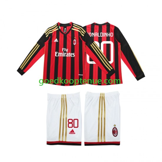 Thuis Retro Tenue van AC Milan RONALDINHO 80 2013 2014 Kind 2-13 jaar Lange Mouw