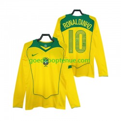 Thuis Retro Tenue van Brazilië RONALDINHO 10 Heren 2004 Lange Mouw