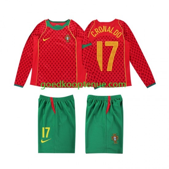 Thuis Retro Tenue van Portugal Cristiano Ronaldo 17 Kind 2-13 jaar 2004 Lange Mouw