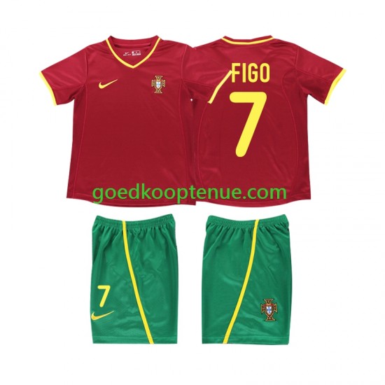 Thuis Retro Tenue van Portugal FIGO 7 Kind 2-13 jaar 2002 Korte Mouw