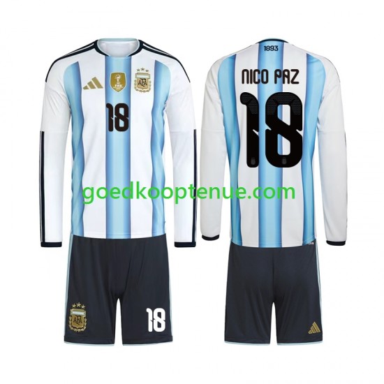 Thuis Tenue van Argentinië Nico Paz 18 Kind 2-13 jaar WK 2026 Lange Mouw
