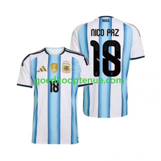 Thuis Tenue van Argentinië Nico Paz 18 Heren WK 2026 Korte Mouw