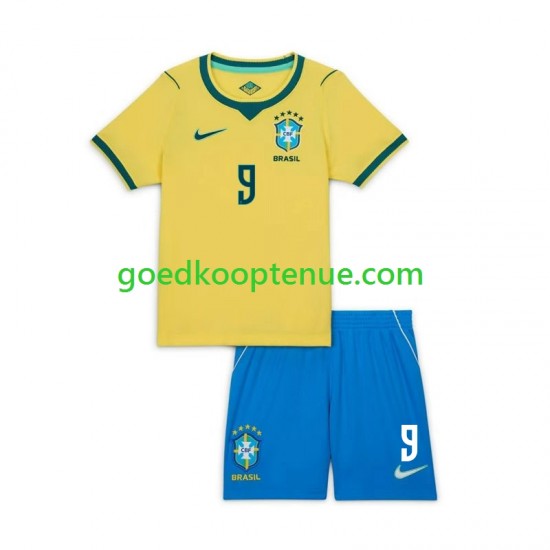 Thuis Tenue van Brazilië Matheus Cunha 9 Chidlren WK 2026 Korte Mouw