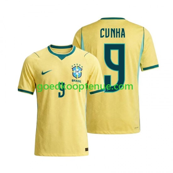 Thuis Tenue van Brazilië Matheus Cunha 9 Heren WK 2026 Korte Mouw