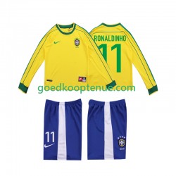 Thuis Retro Tenue van Brazilië RONALDINHO 11 Kind 2-13 jaar 1998 Lange Mouw