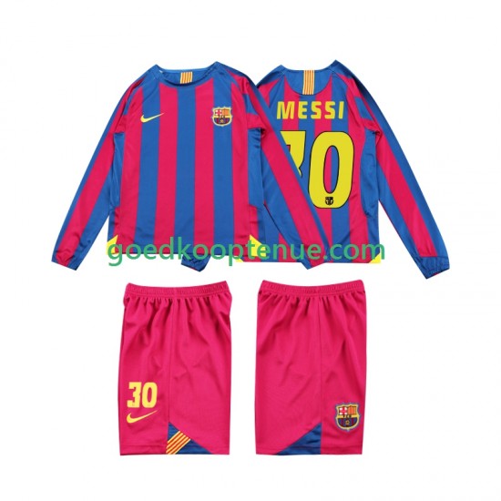 Thuis Retro Tenue van FC Barcelona Lionel Messi 10 2005 Kind 2-13 jaar 2006 Lange Mouw