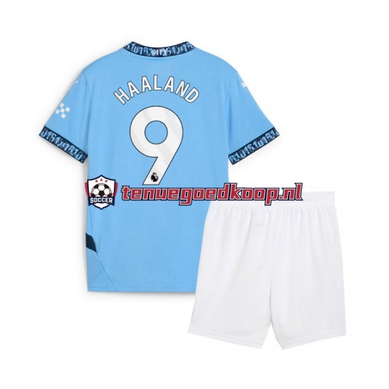 Thuis Tenue van Manchester City Erling Haaland 9 Kind 2-13 jaar 2024-25 Korte Mouw Blauw Thuis Tenue van Manchester City Erling Haaland 9 Kind 2-13 jaar 2024-25 Korte Mouw Blauw